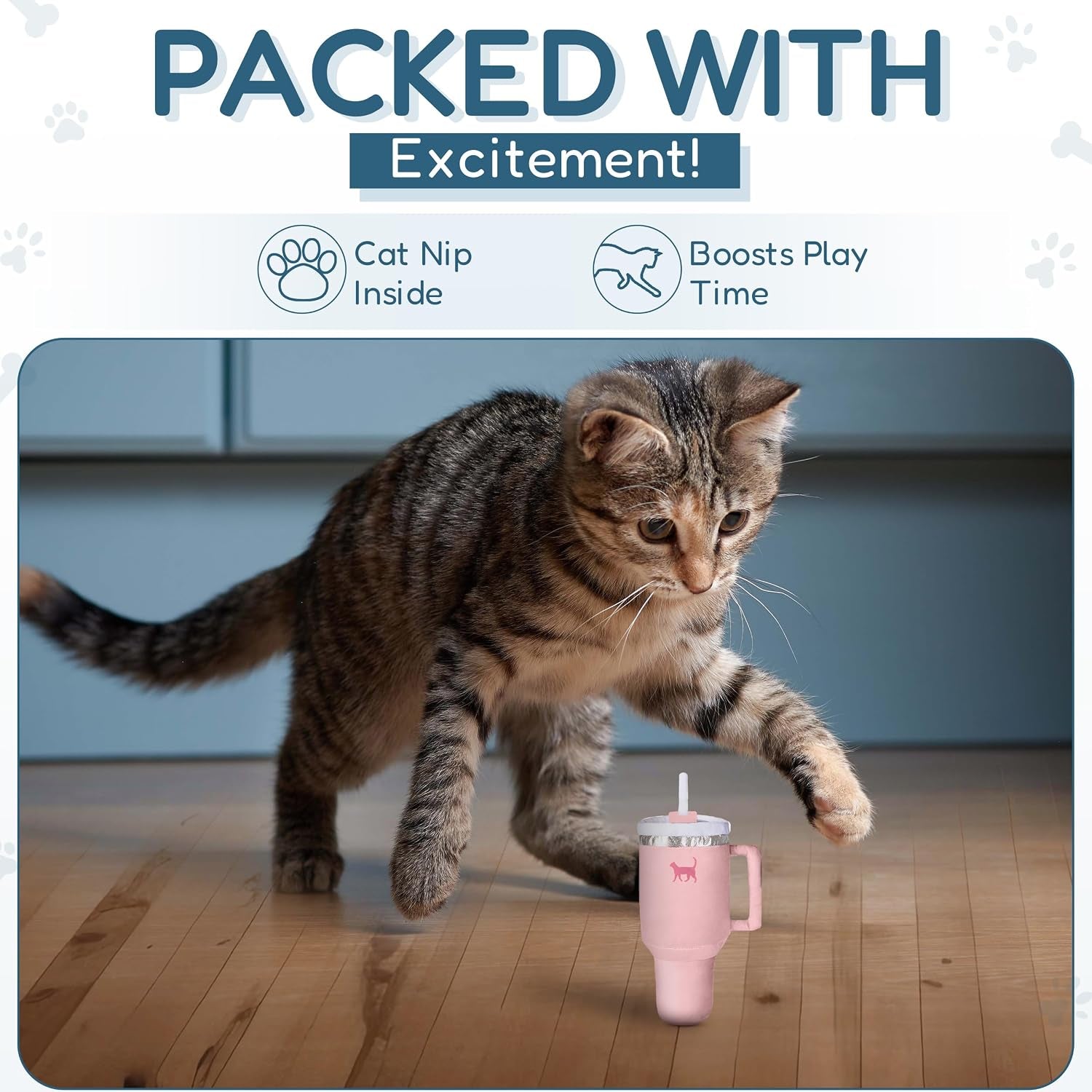 puproar-kitty-cup-catnip-cat-toy-cat-birthday-gift-cute-girly-accessory-crinkle-toy-for-indoor-cats-pink-peach-dust