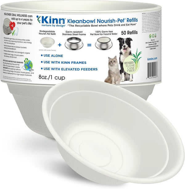 Kinn Kleanbowl Pet Bowl Stainless Steel Frame, 8 Oz (Pack of 1) | Compostable Refills, Spill-Proof Stable, Disposable, Easy Cleaning, No Plastic10