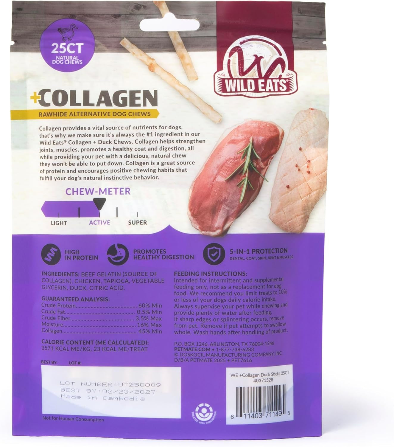 wild-eats-real-duck-collagen-bully-sticks-for-dogs-25-pack-rawhide-free-no-hide-chew-treat-made-without-grain-5-inch-size-high-protein-satisfies-natural-gnawing-urges-suits-all-breeds