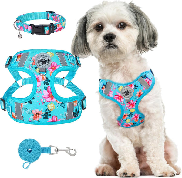 BEAUTYZOO Dog Harness Collar and Leash Set, No-Pull Step in Dog Harness for Large Dogs, Reflective No-Choke Puppy Vest Harness, Adjustable Soft Padded Pet Vest for French Bulldog, Dark Pink L9