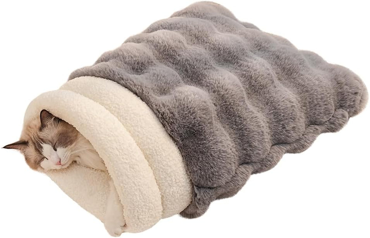 somahe-cat-sleeping-bag-for-indoor-cats-faux-fur-pet-cave-bed-burrow-nest-reversible-plush-snuggle-sack-portable-foldable-mat-machine-washable-anti-static-21-7x17-7grey