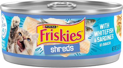 Purina Friskies Wet Cat Food, Shreds with Whitefish & Sardines in Sauce - (Pack of 24) 5.5 Oz. Cans1