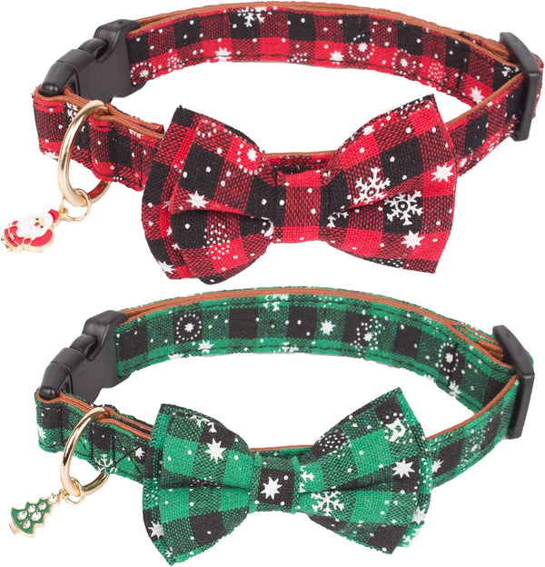 2 Pack Christmas Dog Collar with Bow Tie, Classic Plaid Red Green Dog Collars with Removable Bowtie Christmas Collars for Large Dogs Pets (Large)7