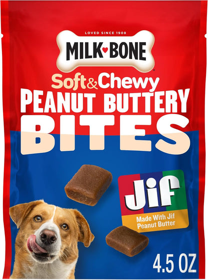 Milk-Bone Soft & Chewy Peanut Buttery Bites, 4.5 Oz. Bag | Soft Dog Treats with Jif Peanut Butter1