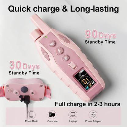 Dog Shock Collar 2 Dog- 3300FT Dog Training Collar for Small Medium Large Dog (5-120Lbs) with Remote,Ip67 Waterproof E-Collar with Beep (8 Sounds) Vibration (1-16) Shock (1-16) Flash Light,Pink7