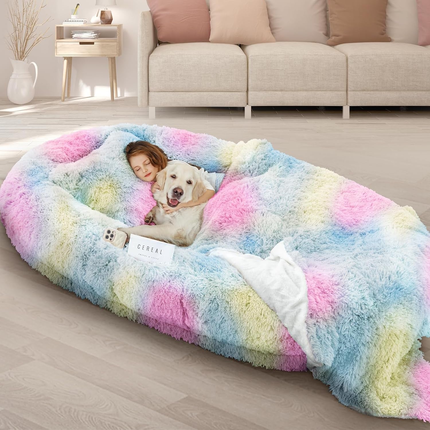 roomtec-human-dog-bed-71x45x12-size-fits-adult-and-pet-washable-giant-people-bed-10-cm-thick-memory-foam-large-oversize-pet-bed-with-plump-pillow-blanket-strap-grey
