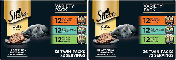 Sheba Perfect Portions Cuts Wet Cat Food, Multipack, 2.6 Oz, 24 Ct | Grain-Free, Chicken, Salmon & Turkey Flavors, Protein-Rich, No Corn or Soy, Essential Vitamins & Minerals, Twin-Pack Trays16