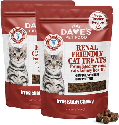 Dave'S Pet Food Renal Cat Treats for Cat Kidney Support, (NEW Recipe!) Semi-Moist Healthy Treats with Kidney Support for Cats, Made in USA (2 Pack)1