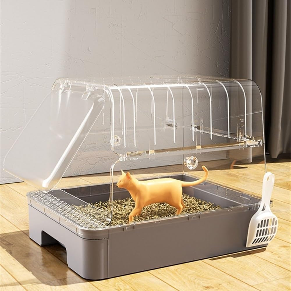 pet-supplies-enclosed-cat-litter-box-with-door-drawer-anti-splash-lid-scoop-includedgray