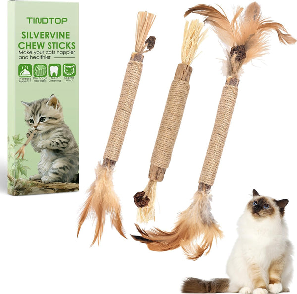 TINDTOP Silvervine Chew Sticks for Cats, 10 Pack Natural Catnip Chew Toys | for Kittens Teeth Cleaning, Matatabi Dental Care, Increase Appetite, Calm Cat Anxiety and Stress, Aggressive Chewers Toy11