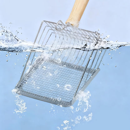 2-In-1 Cat Litter Shovel Wood Handle Metal with Hook Portable Stainless Steel Cat Dog Habitats Litter Scoops Pet Cleaning Tool,27X13Cm8