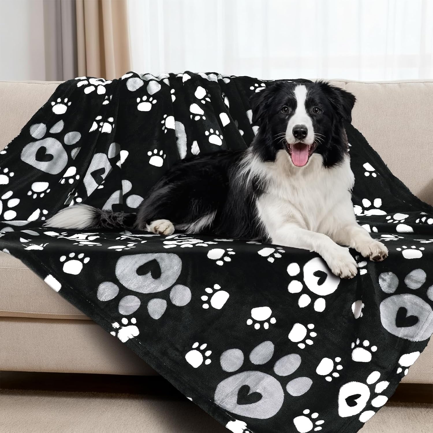 rezutan-blanket-for-large-dogs-cat-flannel-washable-soft-pet-mat-throw-cover-for-kennels-beds-sofas-furniture-protection-cute-paw-pattern-black-50x40-inch
