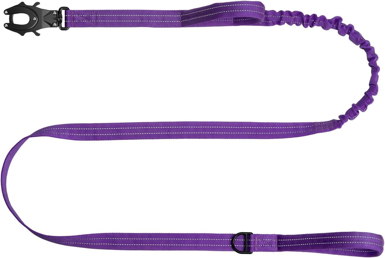 icefang-tactical-dog-leash-with-quick-release-metal-clasp-bungee-dog-lead-with-2-control-handles-hands-free-d-ring-reflective-4ft-length-for-medium-large-dogs-brown