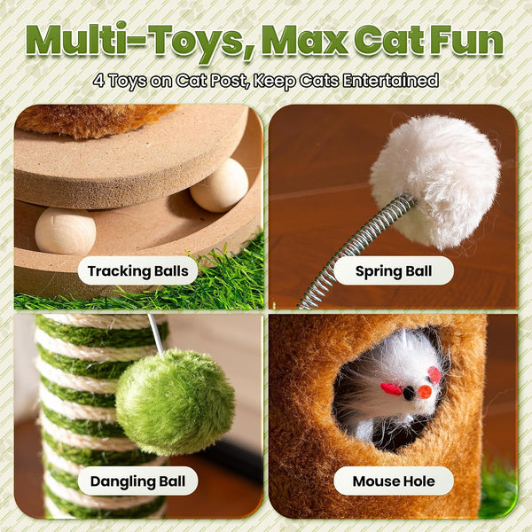 Cat Scratching Post 39'' Tall with Interactive Ball & Mouse Hole | for Indoor Adult Cats, Sisal Rope Cat Tree Tower. Kitty Scratcher Furniture with Artificial Grass Tree for Kittens Cat Toys5