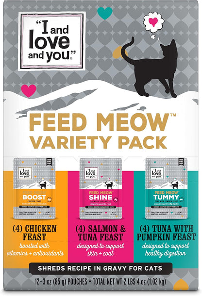 I and LOVE and YOU Feed Meow Tummy Wet Cat Food - Tuna + Pumpkin - Digestion Support, Grain Free, Shredded, 3Oz Pack of 1212