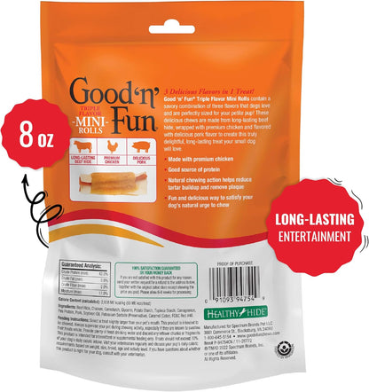 GOOD 'N' FUN Mini Rolls Long-Lasting Treat for Small Dogs, with Real Proteins, Beef Hide and Premium Chicken, Supports Dental Health, Mental Stimulation, 8 Oz2