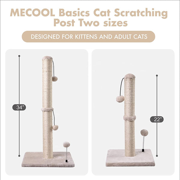 MECOOL Cat Scratching Post Premium Basics Kitten Scratcher Sisal Scratch Posts with Hanging Ball 22In for Kittens or Smaller Cats (22 Inches for Kitten, Beige)6
