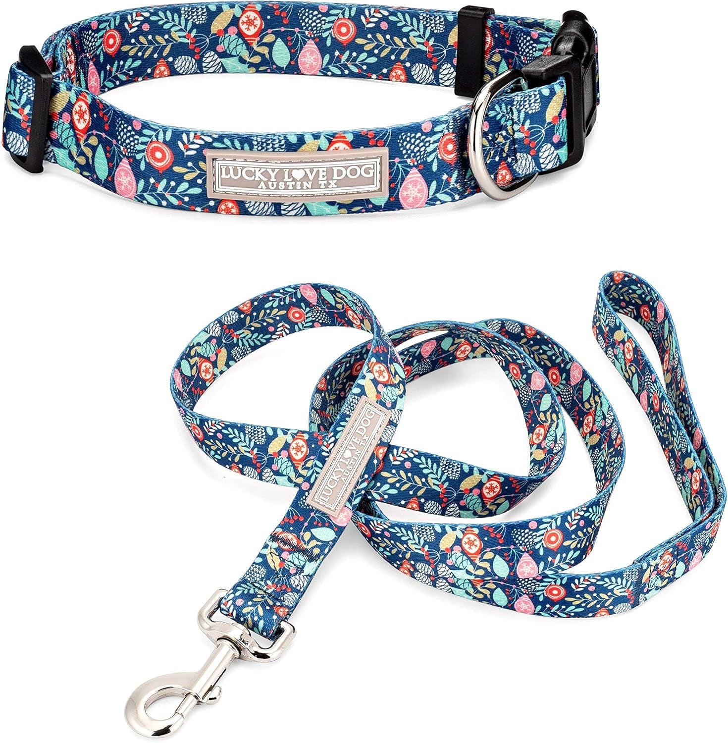 lucky-love-dog-easy-click-buckle-dog-collar-with-leash-set-combo-durable-comfortable-for-male-female-dogs-pet-collar-for-medium-dogs-secure-fit-blackbird-combo-medium