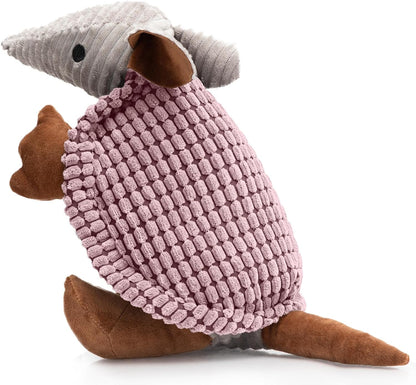 Hollypet Plush Dog Squeaky Toy Stuffed Armadillo Animal Pet Puppy Chew Toys with Clean Teeth for Small Medium Large All Breed Sizes Dogs, Gray, 8 In45