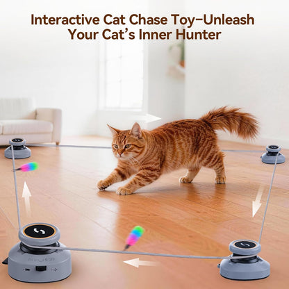 Jripae Interactive Cat Toys for Indoor Cats Automatic Smart DIY Multi-Track Cat Feather Toy, Electric Moving Treadmill Cat Toy for Bored Kittens & Adult Cats Play Chase Run Hunt Instinct Exercise4
