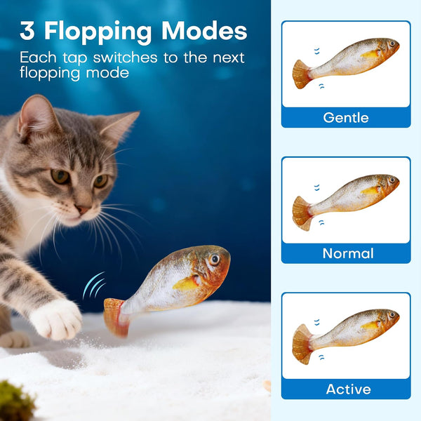 Potaroma Cat Toys Bite-Sized Flopping Fish with Catnip | Realistic Tap-Activated Moving Kitten Kicker, 3 Floppy Mode Wiggle Fish, Interactive Motion Kitty Exercise4