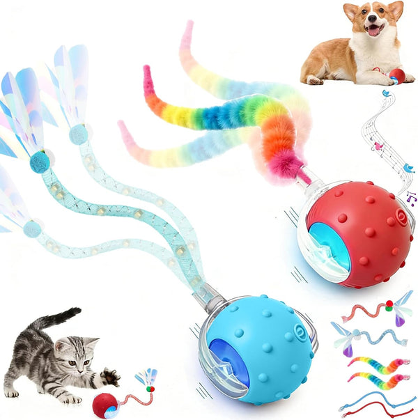 2 Packs Speed 2.0 Tail Interactive Cat Toys for Indoor Cats, Chirping & Motion Activate Cat Toy, Smart Kitten Rolling Ball Moving Ball Toys, Rechargeable Dog Cats Bal L for Enrichment Exercise10