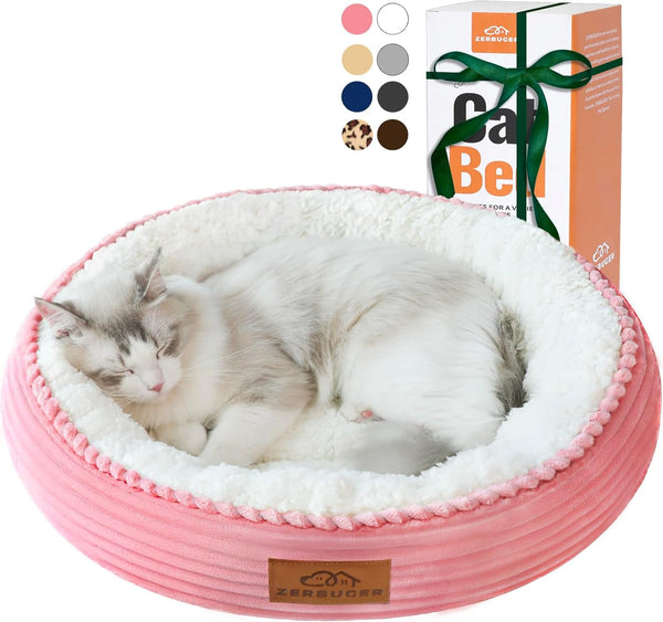 Zerbuger 20In Washable Cat Beds for Indoor Cats - round Donut Pet Bed for Cats, Small Dogs, Puppy, Kitten - Anti-Slip Bottom, Calming Bed Gift - Pink1