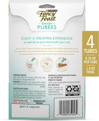Purina Fancy Feast Squeezable Cat Treats Tube, Savory Puree Naturals with Natural Tuna in a Demi-Glace - 0.35 Ounce (Pack of 12)10