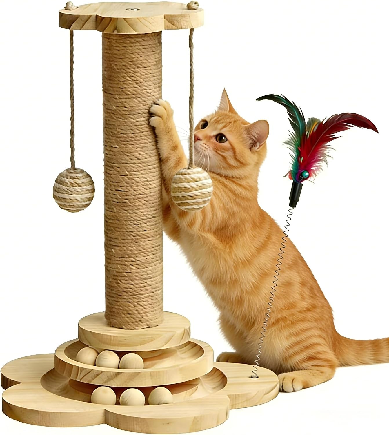 wooden-cat-scratching-post-4-in-1-cat-scratcher-kitten-toys-17-7-tall-sisal-post-for-indoor-cat-with-two-laye-wooden-ball-track-ideal-for-small-medium-cat