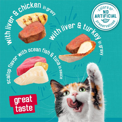 Purina Friskies Wet Cat Food Variety Pack, Tasty Treasures Prime Filets (With Ocean Fish and Tuna, with Chicken and with Turkey) - 5.5 Ounce (Pack of 12)6