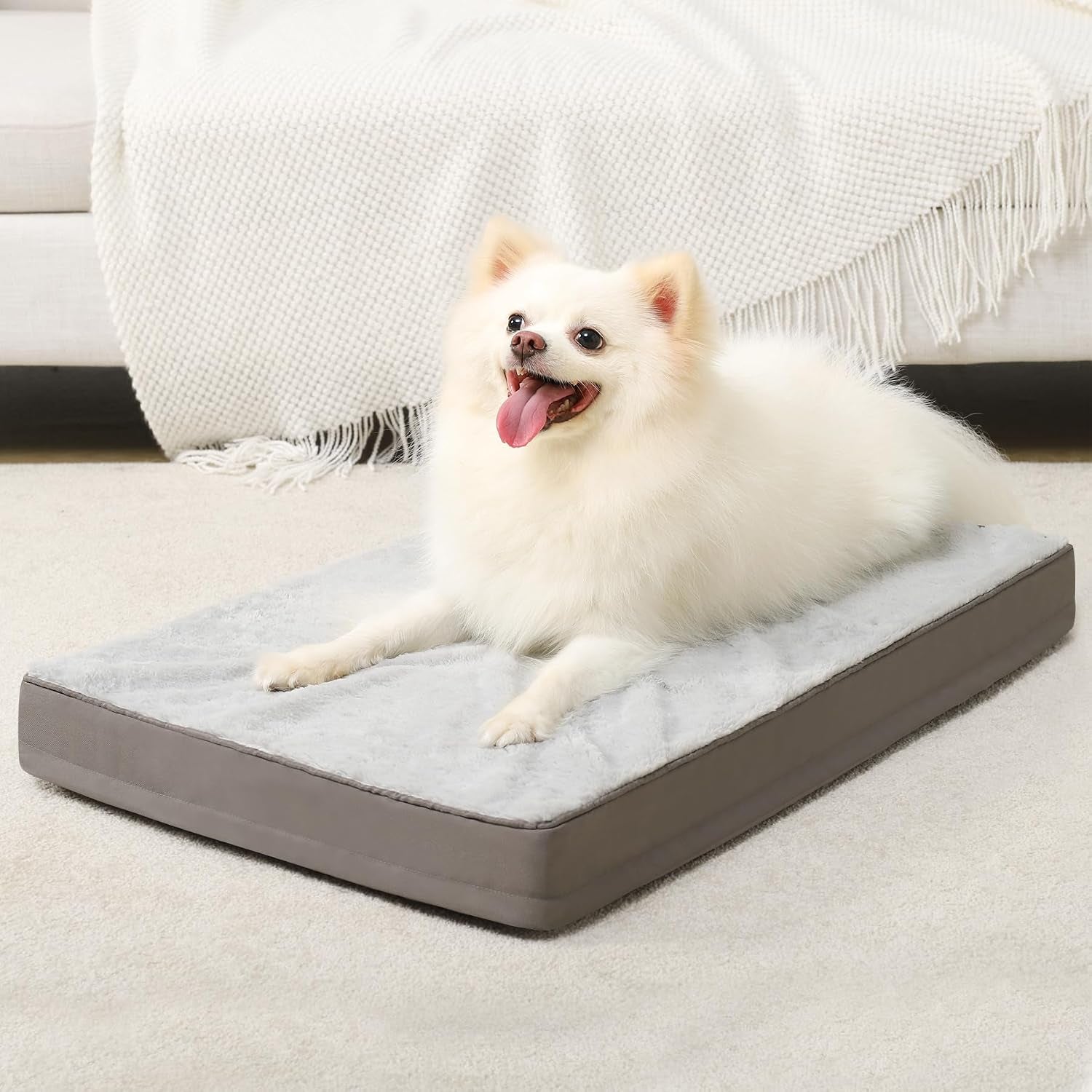 ksiia-orthopedic-dog-bed-for-large-dogs-with-waterproof-lining-grey-35x22-deluxe-soft-plush-dog-crate-bed-washable-pet-mat-with-removable-cover-egg-crate-foam-for-large-dogs-sleeping-relaxing