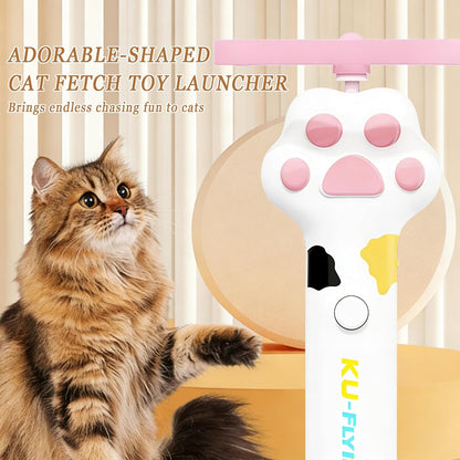 Cat Fetch Toy Launcher,Flying Disc Launcher Toy Rechargeable with 10 Flying Discs,Flying Cat Toy Disc Launcher for Kitten Dog Playing Interactive Hunting Tracking Toys for Outdoor Indoor,White3