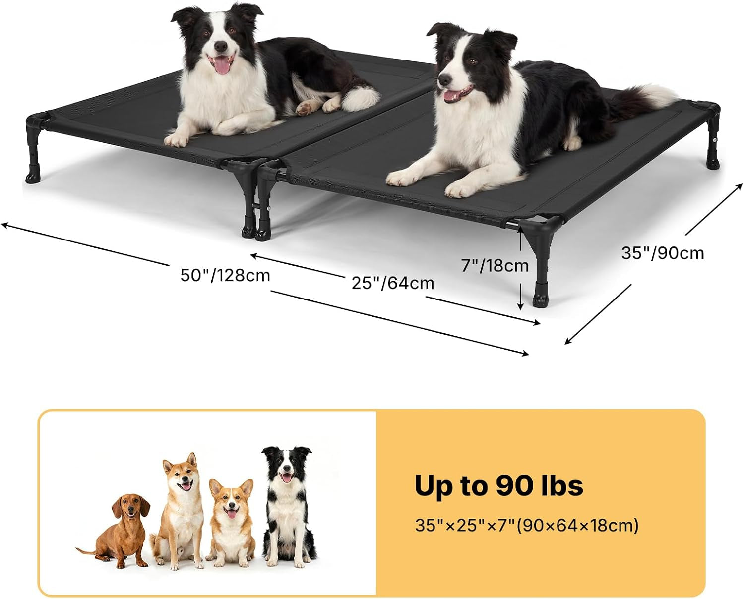veehoo-cooling-elevated-dog-bed-raised-dog-bed-for-two-dogs-indoor-outdoor-pet-cot-with-breathable-teslin-mesh-anti-slip-rubber-feet-durable-double-dog-bed-for-multi-pet-homes-35-x-25-black