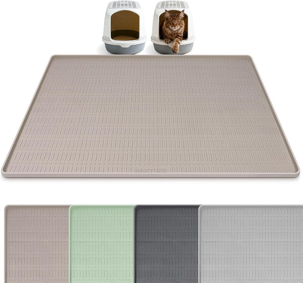 Silicone Cat Litter Mat 47" X 35" Cat Mat for Litter Box, Khaki | Extra Large Cat Litter Trapping Mat for Floor, Waterproof, Non-Slip Kitty Litter Box Mat with Raised Edge, Easy to Clean1