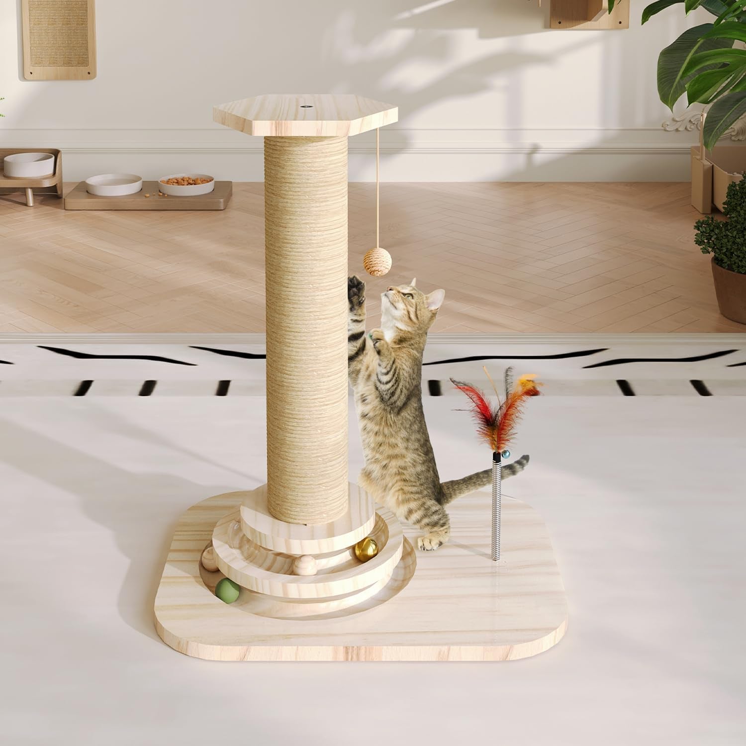 cat-scratching-post-small-scratching-post-with-vertical-scratcher-and-tracking-interactive-ball-for-kittens