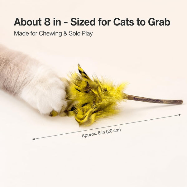 Silvervine Feather Cat Toys, 3 Pack Natural Matatabi Chew Toys for Indoor Cats, 8" Handmade Cat Toy for Chewing & Independent Play, Quiet Indoor Floor Play3
