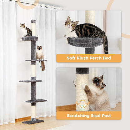 PETEPELA Cat Tree for Indoor Cats, 34.6" Small Cat Tower with Scratching Posts, 2 Condos, Scratching Ramp & Dangling Toys, Cat Play House for Kittens and Small Cats | Compact Tower with Thick Sisal Posts, 2 Condos, Dangling Toys & a Cozy Top Bed—For Kittens & Small Cats4