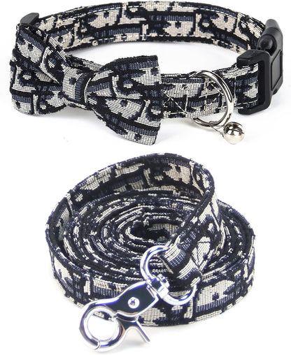Dog Collar and Harness with Leash Set, Breathable Puppy Harnesses for Small Dogs, No Pull Easy Walking Pet Harness, Black, S7