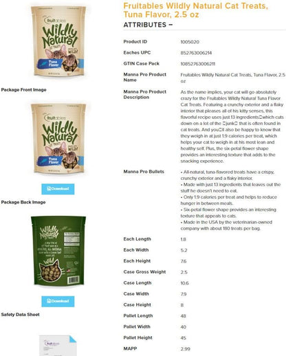 Wildly Natural Cat Treats, Low Calorie Cat Treats, No Grains, Healthy Snacks Made with Natural Ingredients, Kitten Essentials, High Protein Snack, Tuna Flavor, 2.5 Oz8