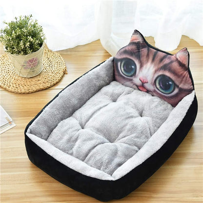Gray + Black Multi-Size Pet Supplies Velvet Kennel Cartoon Pet Nest Four Seasons Winter Warm Pet Mat Cat Litter (S)1