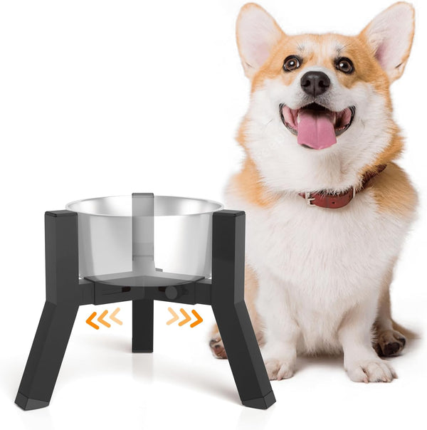 Dog Bowl Stand for Medium Large Dogs, Adjustable Width Elevated Dog Bowls 7-10.6", Raised Dog Food Water Bowls, 11 Inch Tall Single Holder, Black,Bowl Not Included7