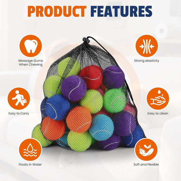 FURWEY Tennis Balls for Dogs 16 Pack,2.5 Inches,Durable and Non-Toxic Dog Toys Balls with Mesh Bag,Colorful Fetch Toys Balls for Pet Dog (Non Squeaky)3