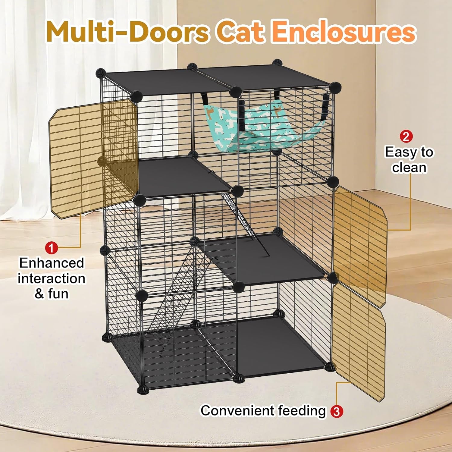 viscoo-cat-cagefor-kitten-3-tier-diy-catio-cat-enclosures-24x16x-36-cat-playpen-indoor-outdoor-with-hammock-detachable-metal-wire-cats-crate-exercise-place-for-squirrel-ferret