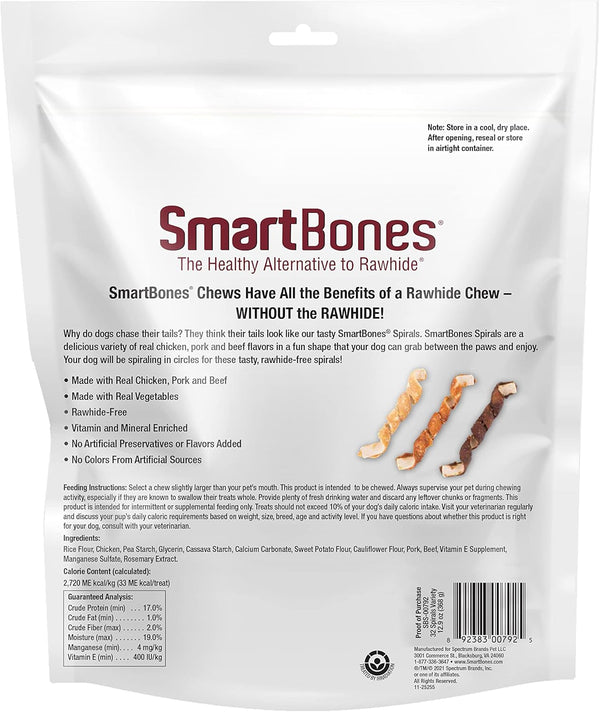 Smartbones Spirals Rawhide-Free Dog Treats Variety Pack, 32 Count | with Real Chicken, Beef & Pork, Easy to Digest Chew, Vitamin & Mineral Enriched, Helps Maintain Healthy Teeth, for Adult Dogs2