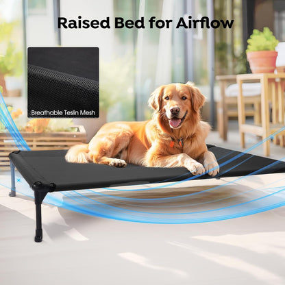 Veehoo Outdoor Elevated Dog Bed with Waterproof Bolster Cushion, Cooling | Raised Dog Bed with Removable & Washable Mat Topper, Breathable Mesh, Dog Couch Cot for Indoor Outdoor, 42", Large, Black6