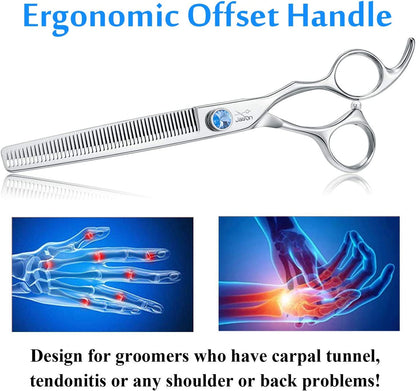 JASON Dog Grooming Thinning Scissors - 7" Trimming Blending Shears 50 Teeth | Ergonomic Pet Thinner Blender Shear Cat Texturizing Kit with Offset Handle and a Jewelled Screw, 30% Thinning Rate5