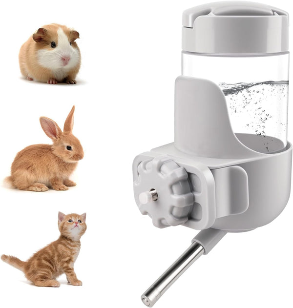 Depets Guinea Pig Water Bottle No Drip, 12 Oz Small Animal Water Dispenser | Top Refill Cage Water Bottle with Screw Fastener, ABS Material, for Rabbit Hamster Rat Ferret Kitten, Gray1