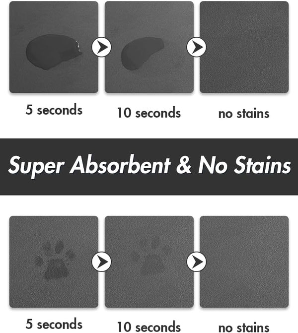 Montvoo-Absorbent Pet Feeding Mat-No Stains Pet Mat for Food and Water Bowl-Quick Dry Cat & Dog Food Mat Water Dispenser Mat-Pet Supplies Mat-Dog Water Bowl Mat for Messy Drinker,（Darkgrey,12"X19"）2