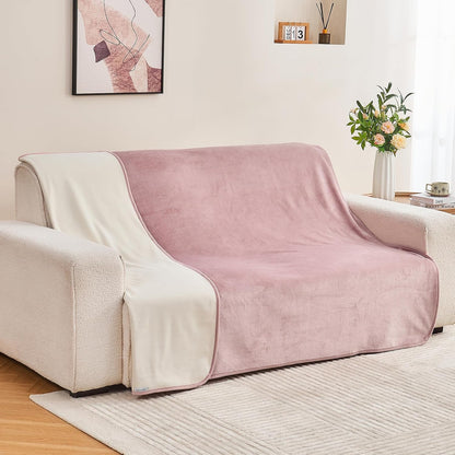 Waterproof Blanket 60"X80" for Adults, Reversible Waterproof Bed Cover for Dogs Cats Pets, Soft Leakproof Blanket for Bed Couch Sofa Furniture Protector, Dusty Pink/Off White7