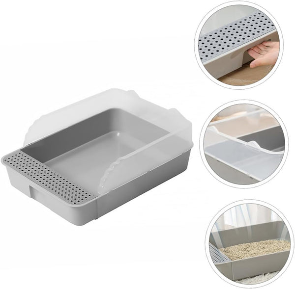 Semi-Enclosed Cat Litter Pan Toilet, Detachable Anti-Splash Durable Polymer Kitten Litter Box, Small Grey Potty for Indoor Cat Housebreaking9